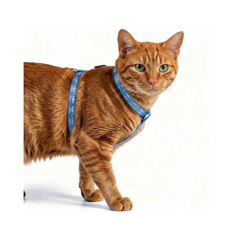 Freedog Arnés Reflectante Azul para Gato Collar, Correa y Arnes para Gatos Patitas&co