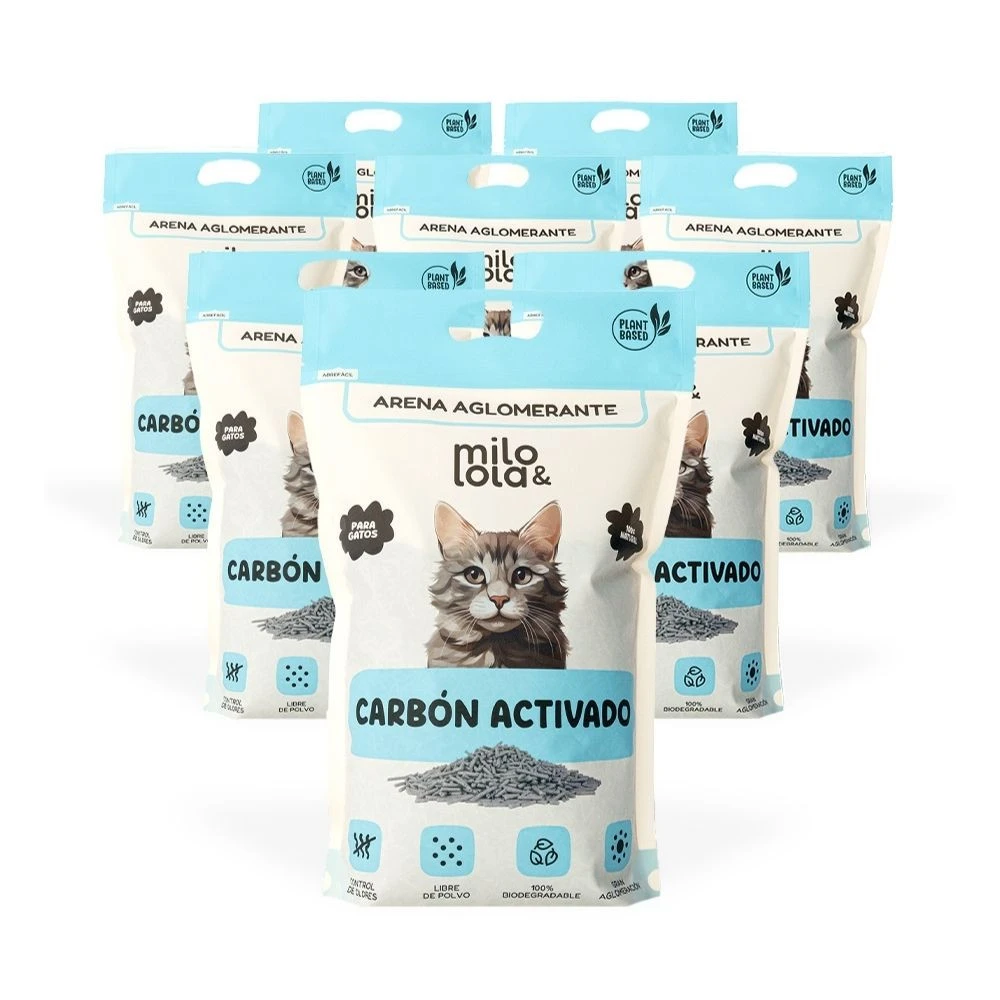 Pack 8 Arenas Milo y Lola Carbón Activado para Gato Arena para gatos Patitas&co