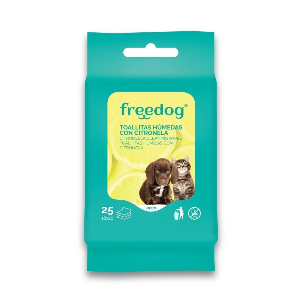 Freedog Toallitas Húmedas Citronela Pocket (25 ud) Cosmética Natural y Peluquería Perros Patitas&co