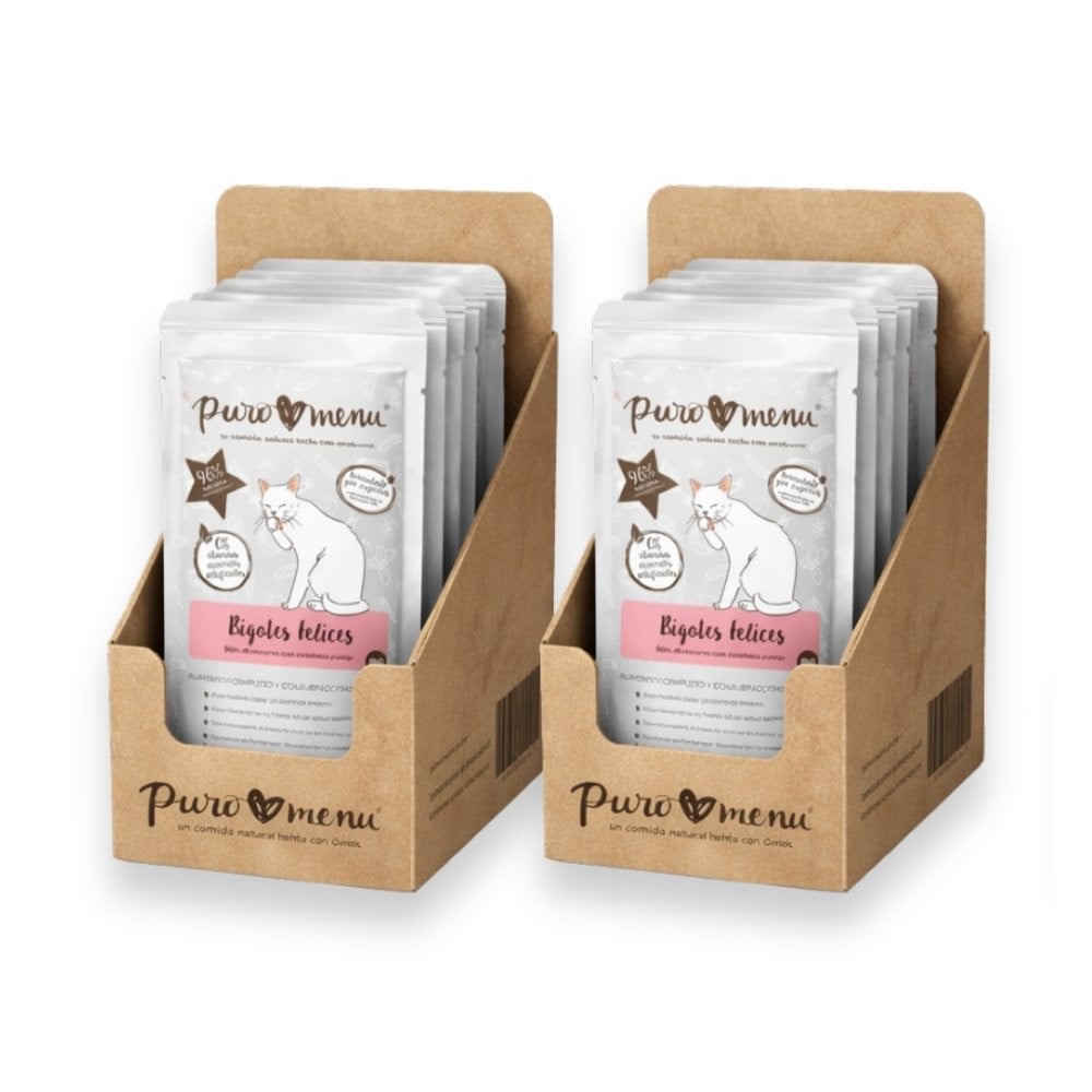 Pack 12 Sobres Puromenu de Vacuno (Menu Bigotes Felices) para Gatos Packs para gatos Patitas&co