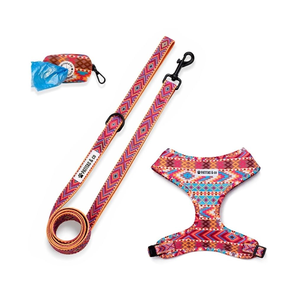 Pack Patitas Inca Arnés + Correa + Portabolsas Accesorios de Paseo para Perro Patitas&co