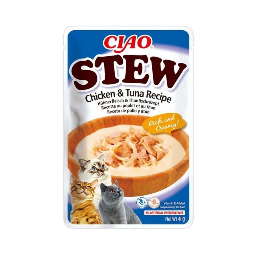Ciao Stew Guiso de Pollo y Atún para Gatos Caldos y Toppers para Gatos Patitas&co