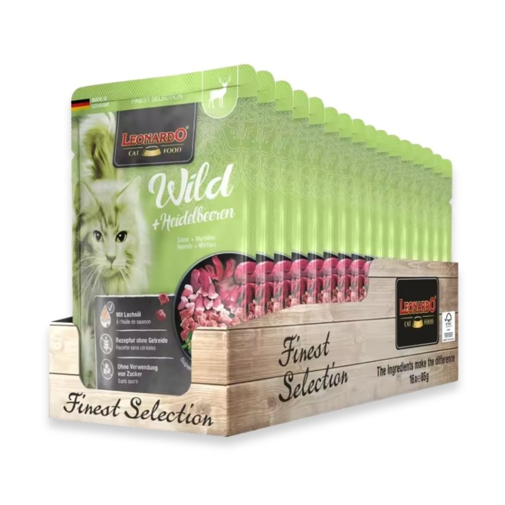 Pack 16 Sobres Leonardo de Venado y Arándanos para Gato Packs para gatos Patitas&co