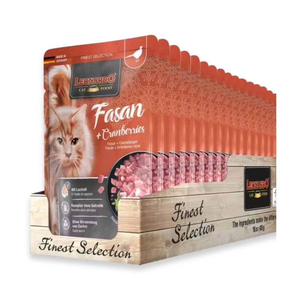 Pack 16 Sobres Leonardo de Faisán y Arándanos para Gato Packs para gatos Patitas&co