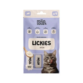 Milo y Lola Lickies (Snack Cremoso) de Atún para Gatito (4x15gr) Snacks para Gatos Patitas&co