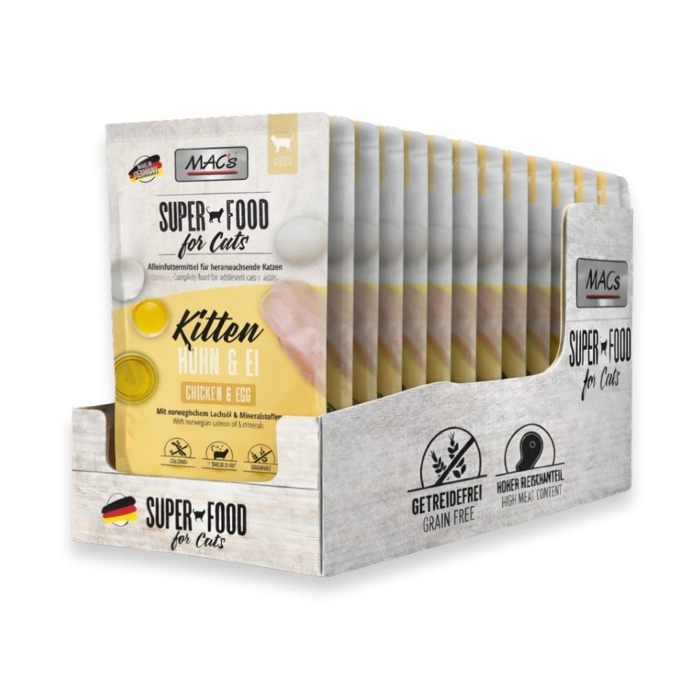 Pack 12 Sobres MAC´s Pollo y Huevo para Gatito Packs para gatos Patitas&co