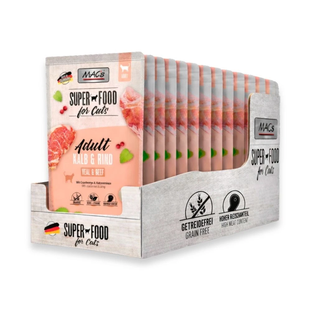 Pack 12 Sobres MAC´s Vacuno con Arándanos para Gato Packs para gatos Patitas&co