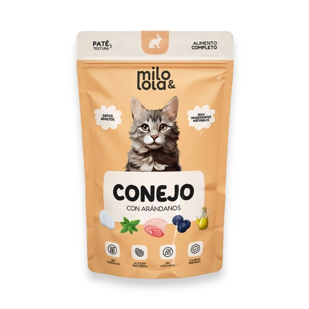 Milo y Lola Sobre de Conejo y Pollo con Arándanos para Gato Comida húmeda para gatos Patitas&co
