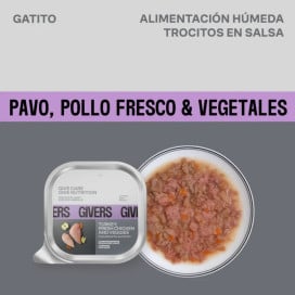 Givers Tarrina con Trocitos en Salsa de Pavo y Pollo para Gatito Comida húmeda para gatos Patitas&co