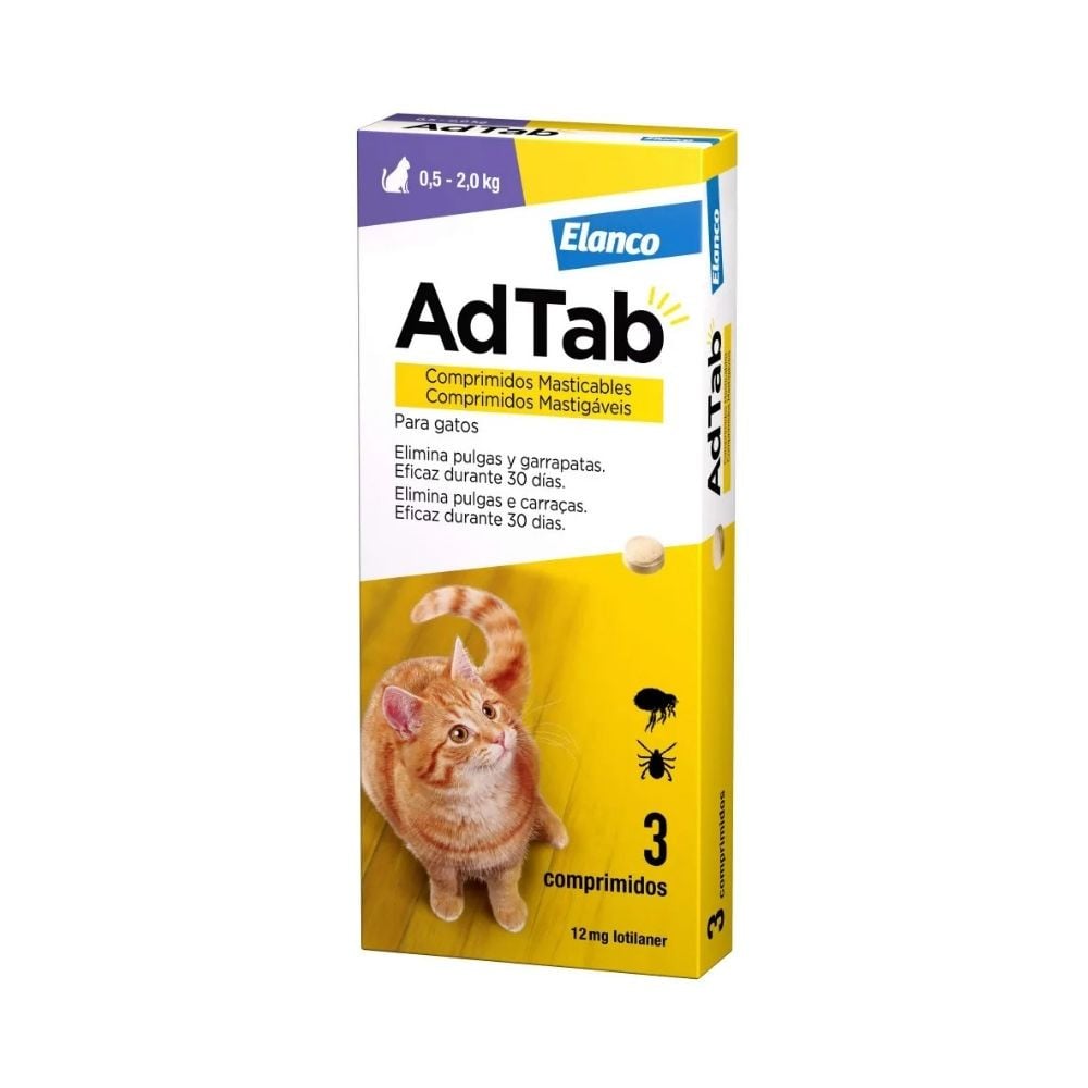 AdTab Comprimido Masticable Antiparasitario para Gato de 0,5 a 2 kg (3 uds) Antiparasitarios para gatos Patitas&co
