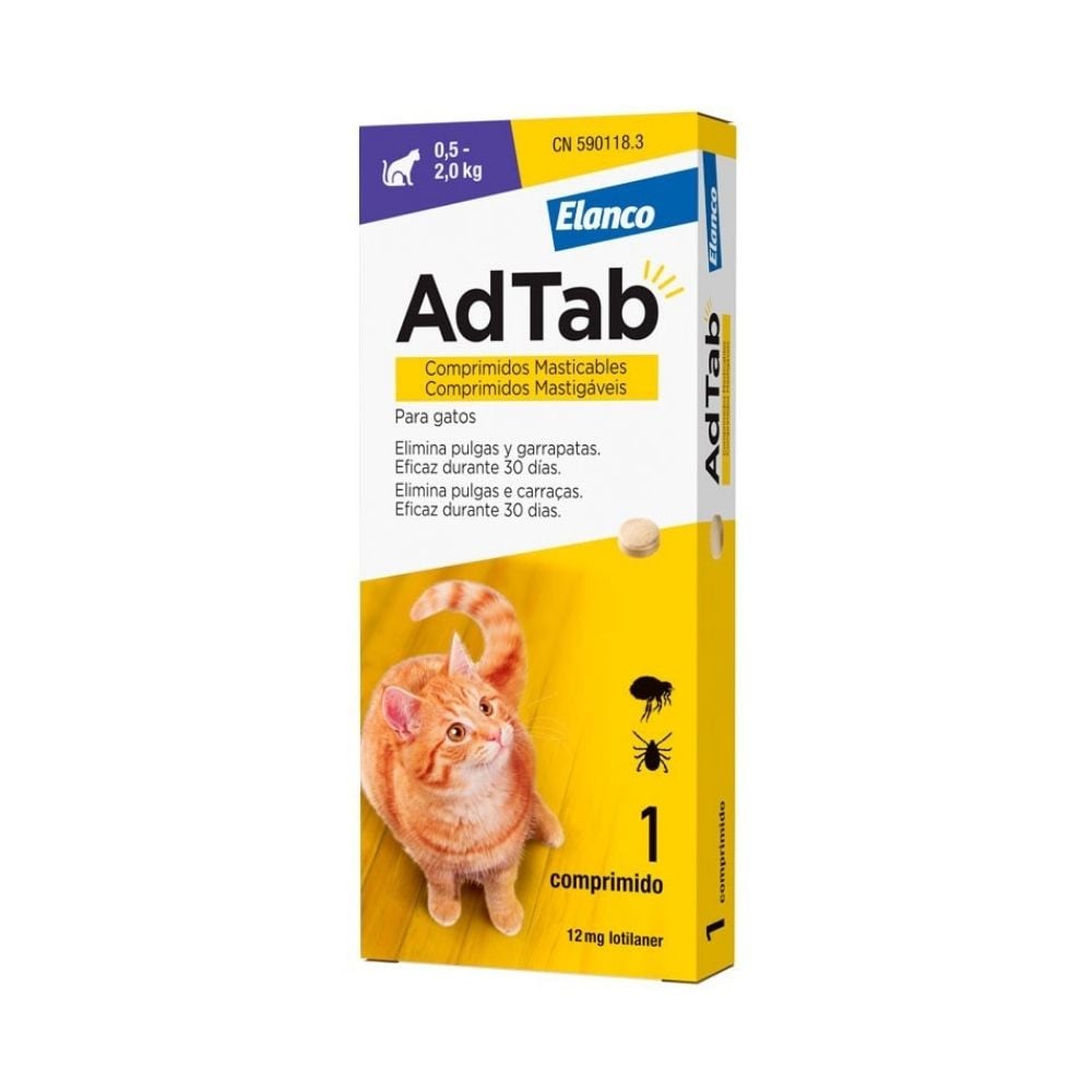 AdTab Comprimido Masticable Antiparasitario para Gato de 0,5 a 2 kg (1 ud) Antiparasitarios para gatos Patitas&co