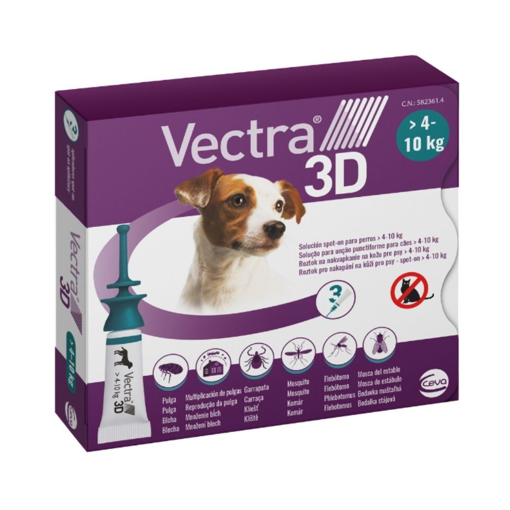 Pipeta Antiparasitaria Vectra 3D para Perro (3 uds) 4-10kg Antiparasitarios y Repelentes para perros Patitas&co
