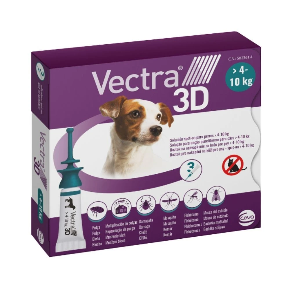 Pipeta Antiparasitaria Vectra 3D para Perro (3 uds) 4-10kg Antiparasitarios y Repelentes para perros Patitas&co