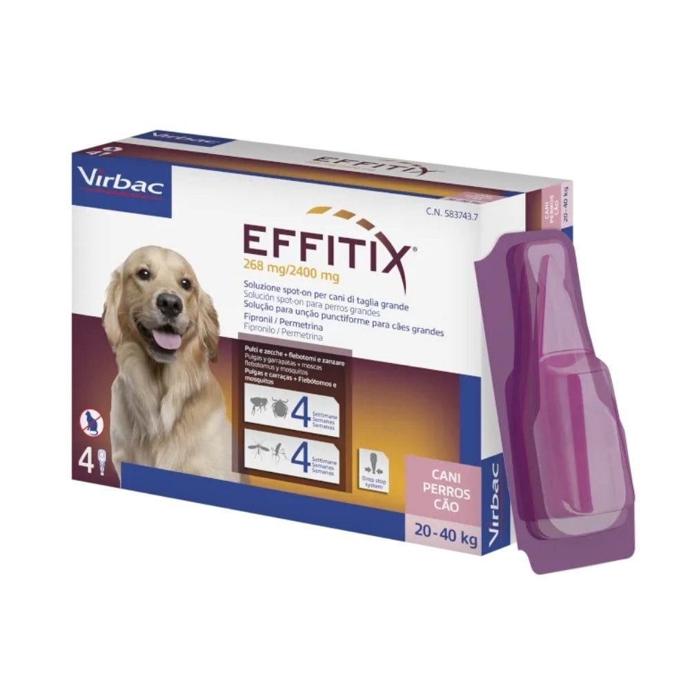 Effitix 4 Pipetas Antiparásitos para Perros (20 – 40 kg) Antiparasitarios y Repelentes para perros Patitas&co