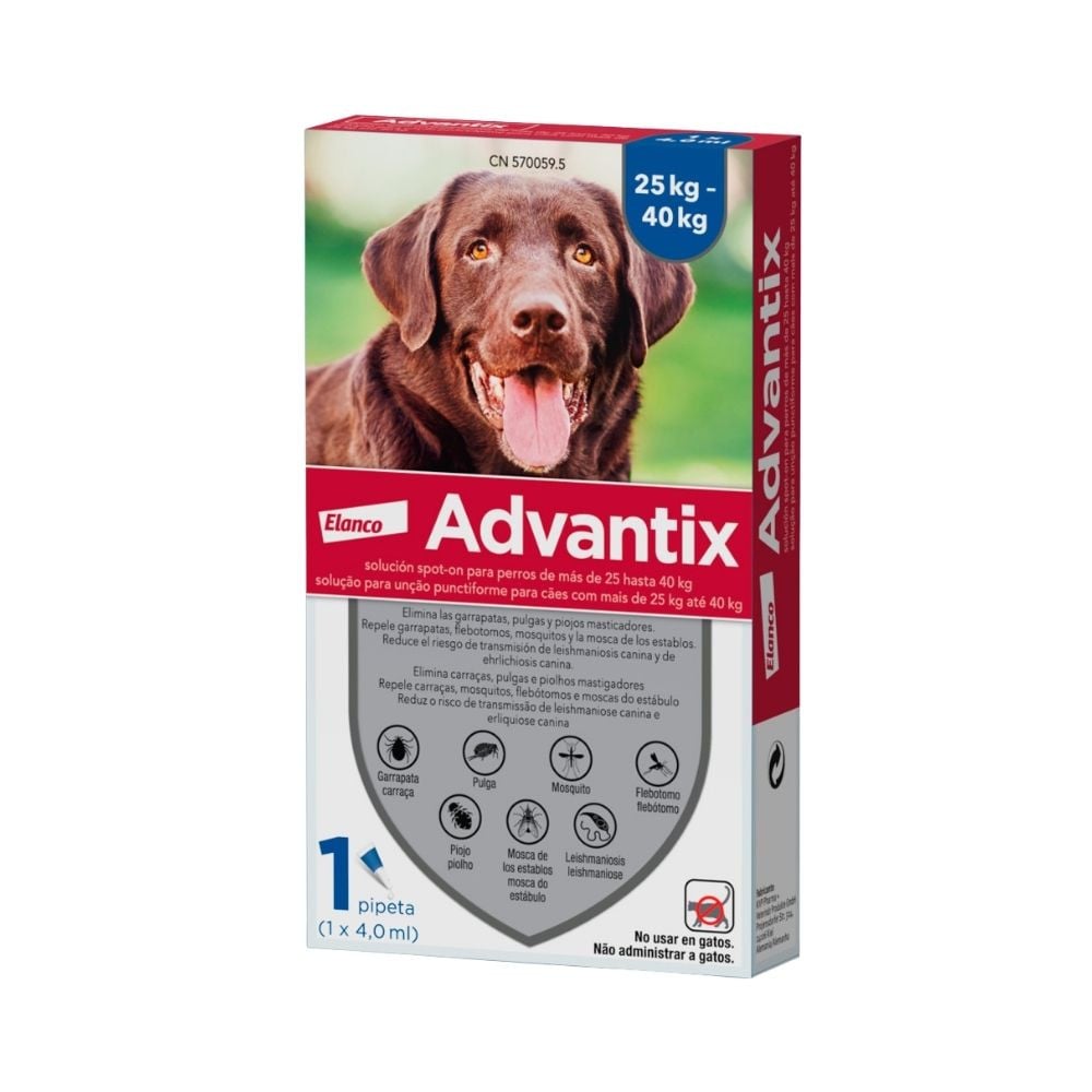 Advantix Pipeta Antiparasitaria para Perros de 25 a 40 kg (1 ud) Antiparasitarios para perros Patitas&co
