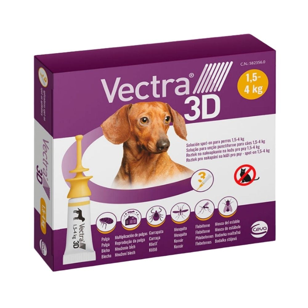 Pipeta Antiparasitaria Vectra 3D para Perro (3 uds) 1,5-4kg Antiparasitarios para perros Patitas&co