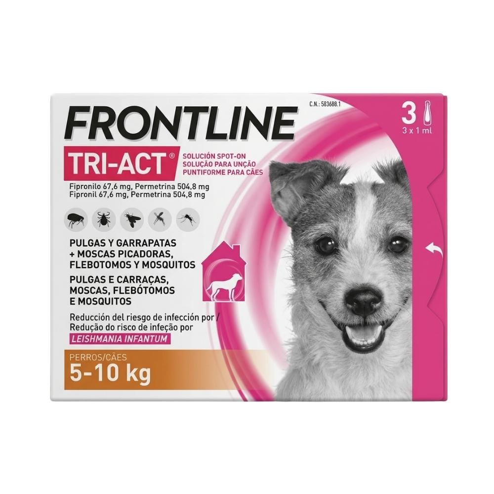 Frontline Tri-Act 3 Pipetas para Perros 5 a 10 kg Antiparasitarios para perros Patitas&co