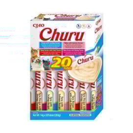 Churu Pack 20 Snacks de Atún con Vieira, Salmón, Cangrejo y Gambas Snacks para Gatos Patitas&co