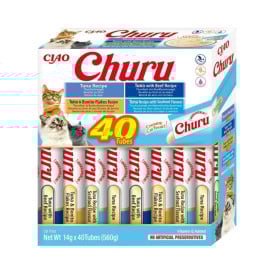 Churu Pack 40 Snacks de Atún con Bonito, Marisco y Ternera Snacks para Gatos Patitas&co