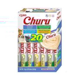 Churu Pack 20 Snacks de Atún con Pollo, Queso y Vieira Snacks para Gatos Patitas&co