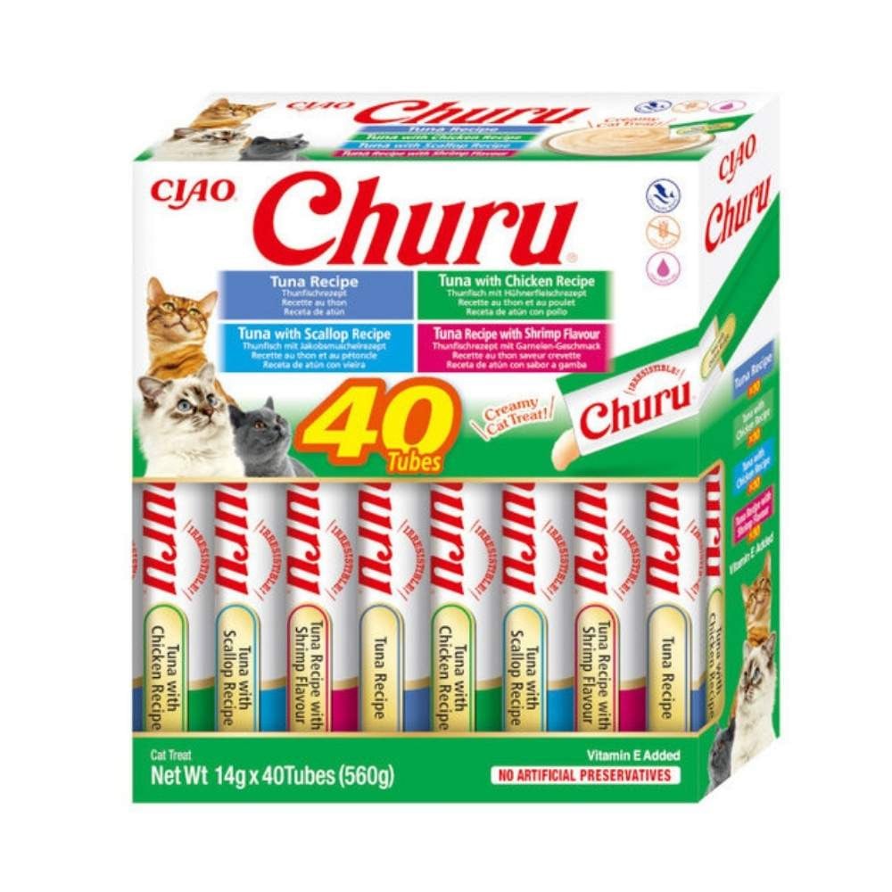 Churu Pack 40 Snacks de Atún con Pollo, Vieira y Gamba Snacks para Gatos Patitas&co