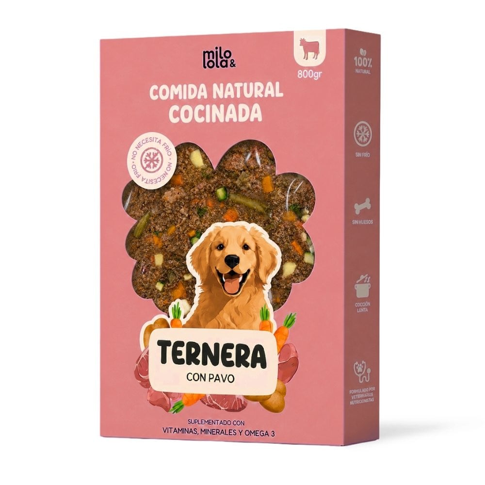 Milo y Lola Comida Natural Cocinada de Ternera y Pavo para Perro Adulto Comida Cocinada para Perro Patitas&co