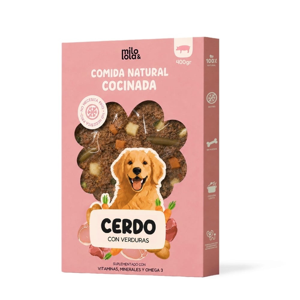 Milo y Lola Comida Natural Cocinada de Cerdo para Perro Adulto Comida Cocinada para Perro Patitas&co