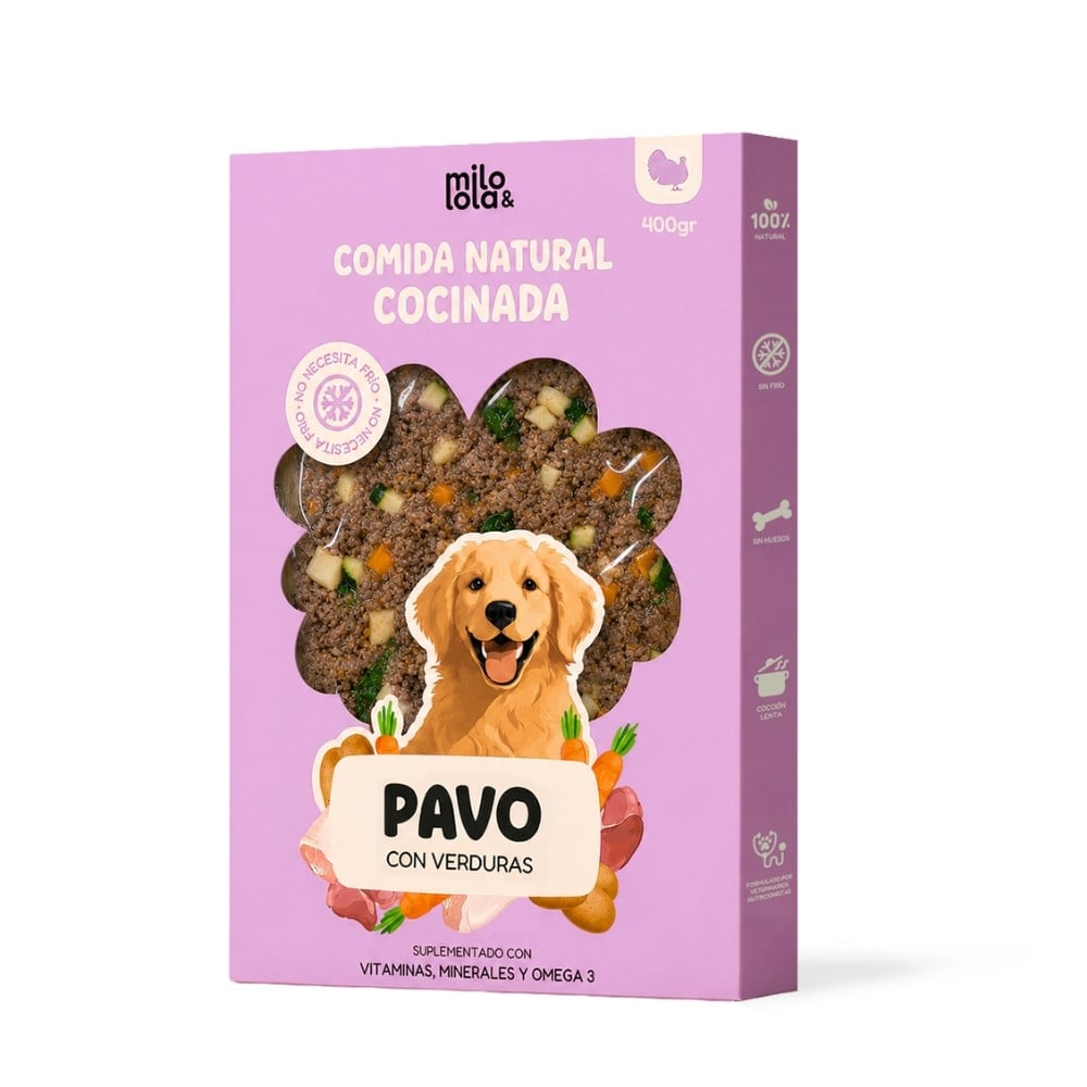 Milo y Lola Comida Natural Cocinada de Pavo para Perro Adulto Comida Cocinada para Perro Patitas&co