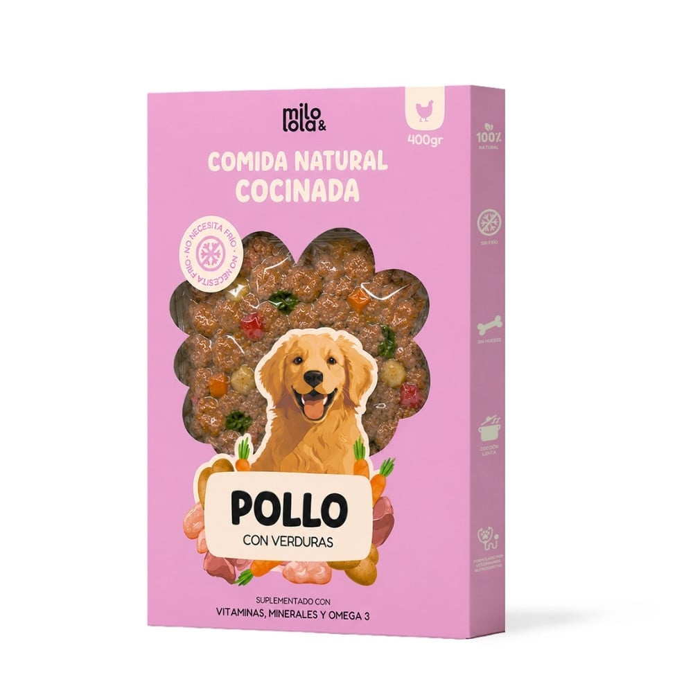 Milo y Lola Comida Natural Cocinada de Pollo para Perro Adulto Comida Cocinada para Perro Patitas&co