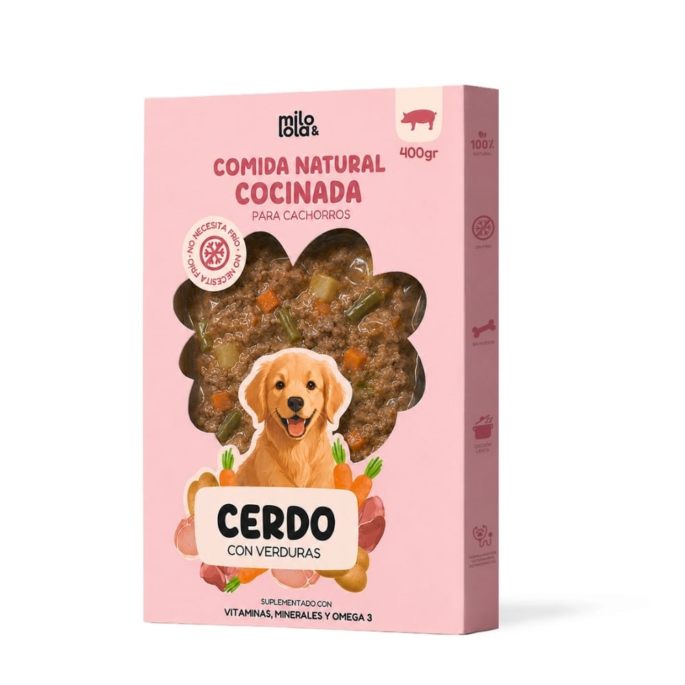 Milo y Lola Comida Natural Cocinada de Cerdo para Cachorro Comida Cocinada para Perro Patitas&co