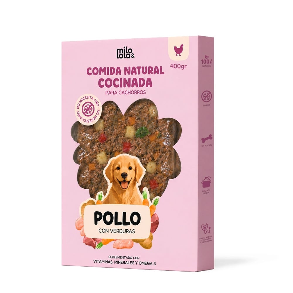 Milo y Lola Comida Natural Cocinada de Pollo para Cachorro Comida Cocinada para Perro Patitas&co