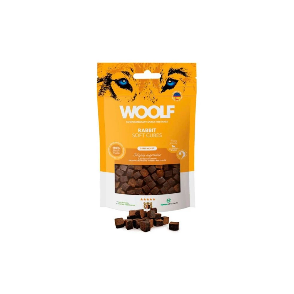 Woolf Cubitos de Conejo Semihumedos 100g Snacks Saludables para Perros Patitas&co