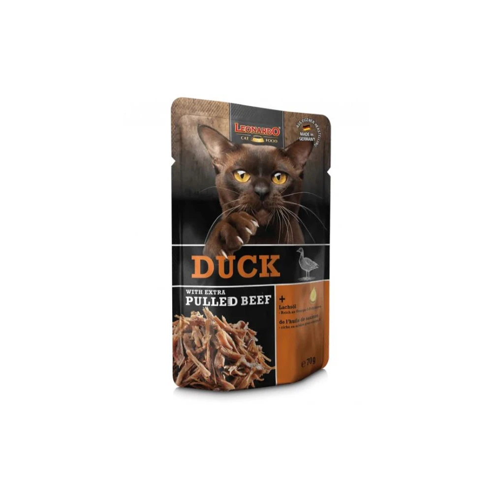 Leonardo Comida Pato con Ternera Desmenuzada Gato Comida húmeda Patitas&co