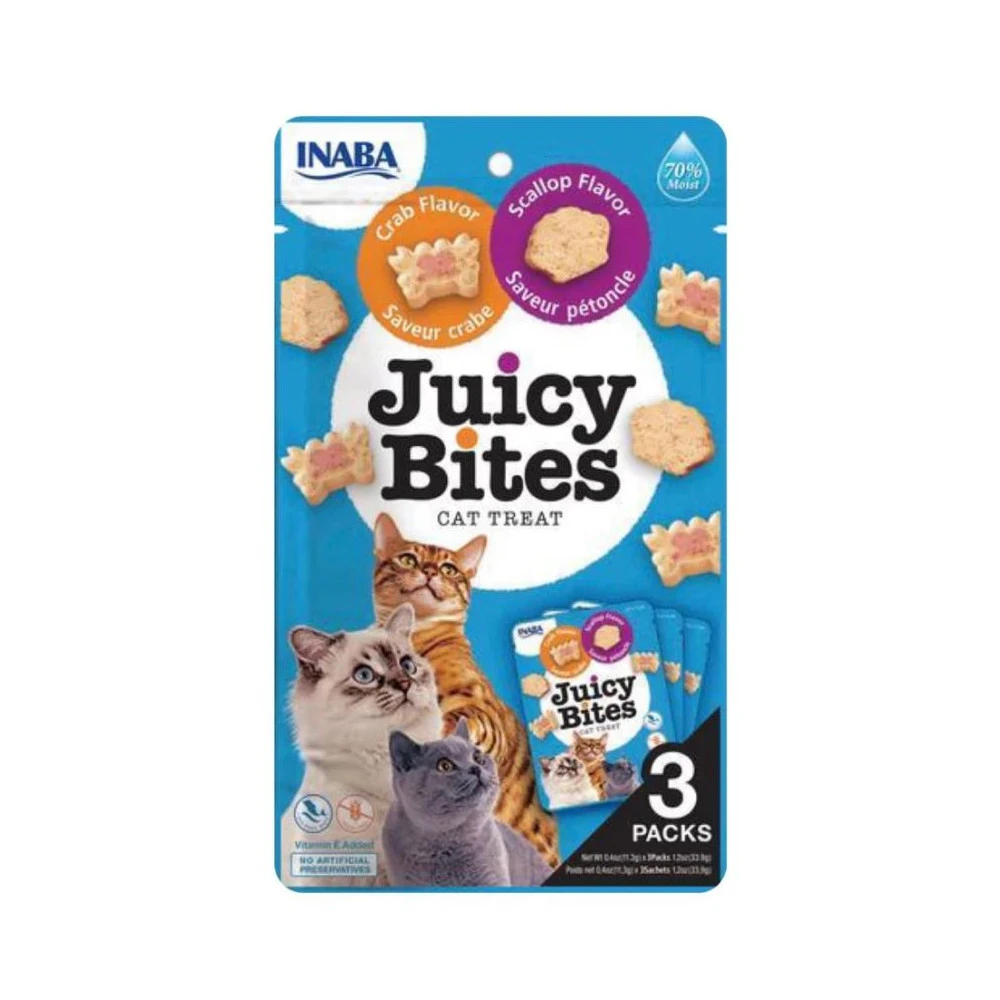 Inaba Juicy Bites Snacks Húmedos Cangrejo y Vieiras Snacks Patitas&co