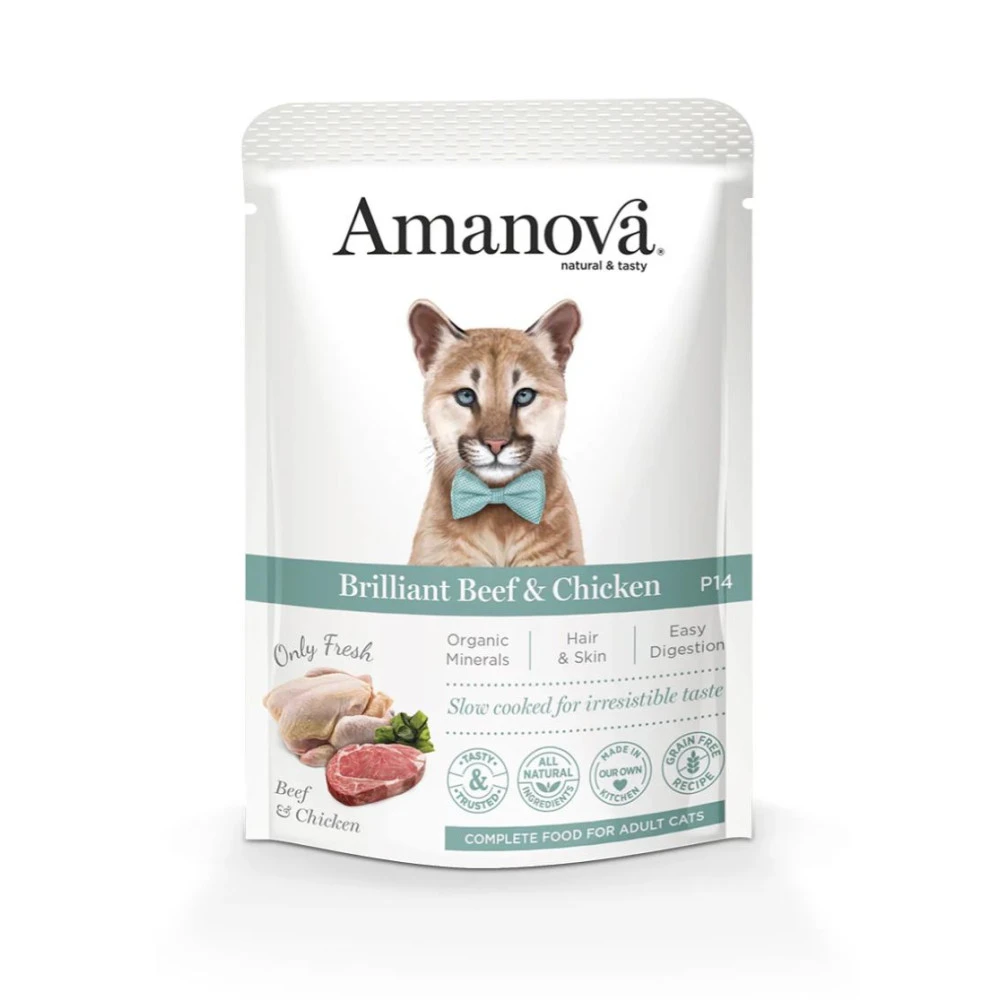 Amanova Alimento Húmedo Ternera y Pollo para Gato Comida húmeda para gatos Patitas&co