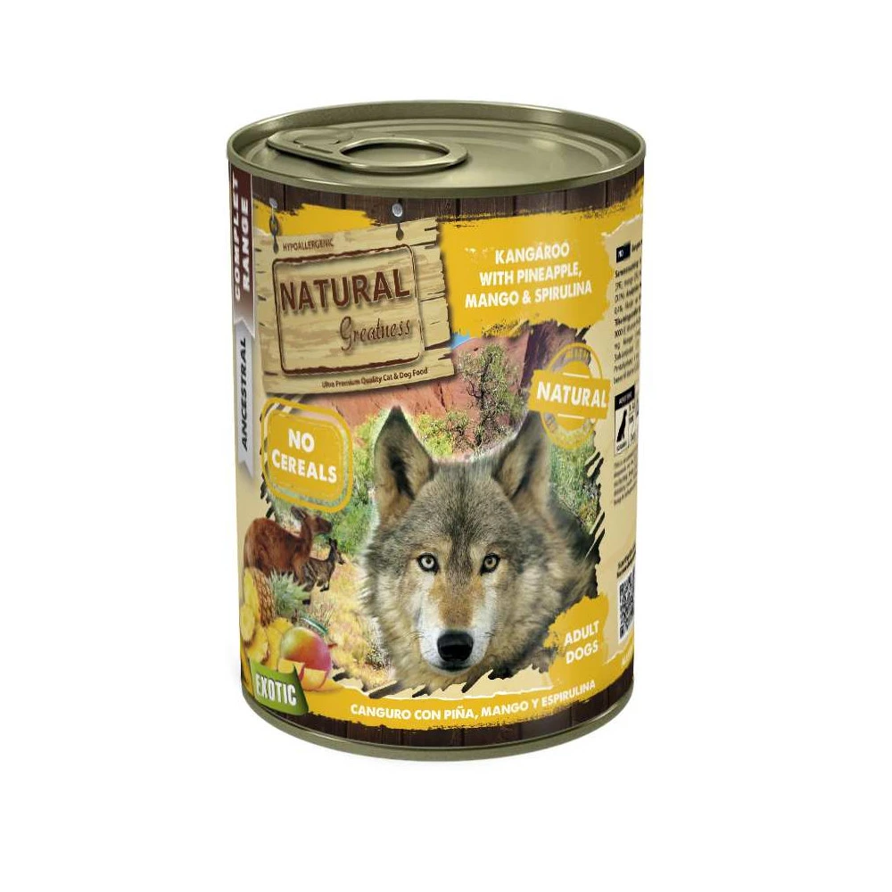 Natural Greatness Lata Canguro con Piña, Mango y Espirulina Perro Comida húmeda para Perros Patitas&co