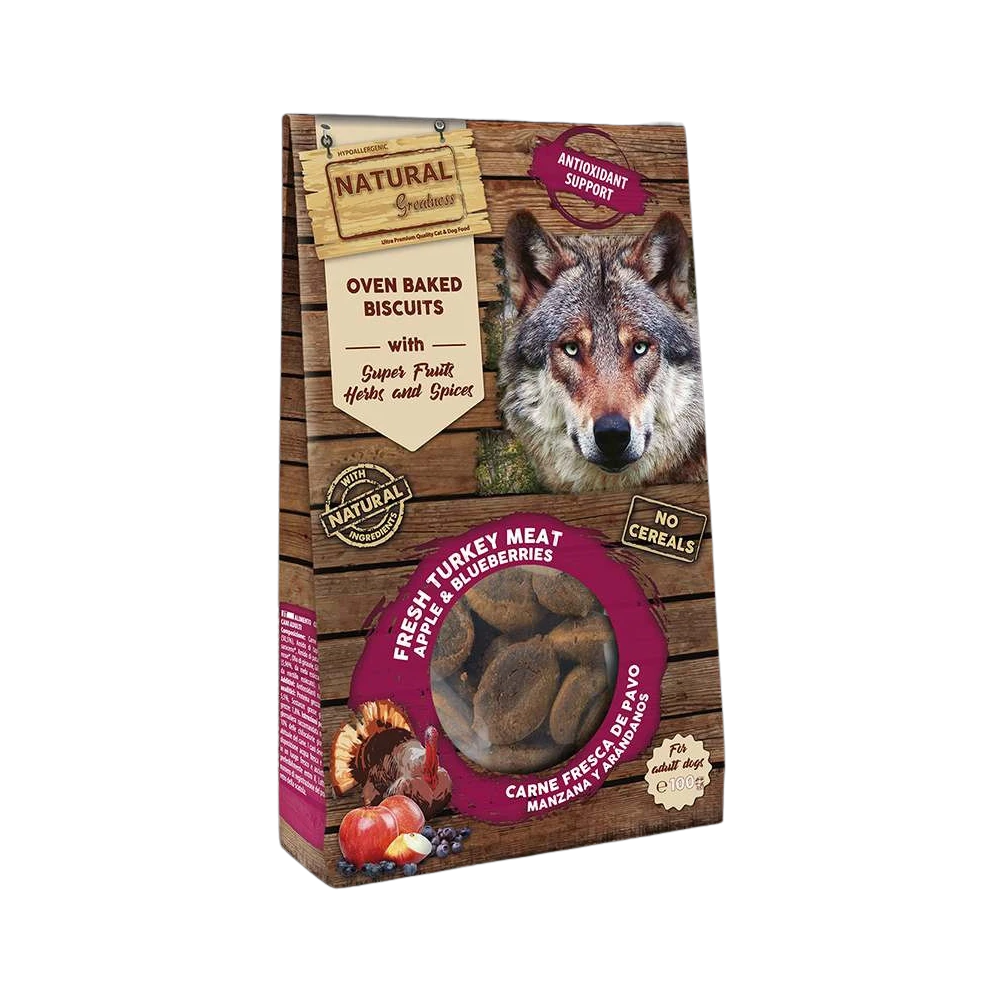 Natural Greatness Galletas Pavo y Frutas Antioxidantes para Perro Snacks Saludables para Perros Patitas&co