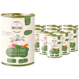 Pack 10 Latas Milo y Lola Conejo y Pavo para Perro (10x380g) Comida húmeda para Perros Patitas&co