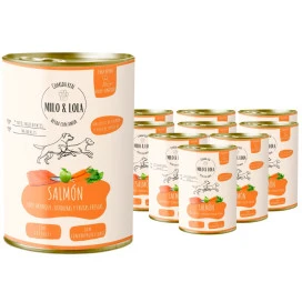 Pack 10 Latas Milo y Lola Salmon para Perro (10x380g) Comida húmeda para Perros Patitas&co