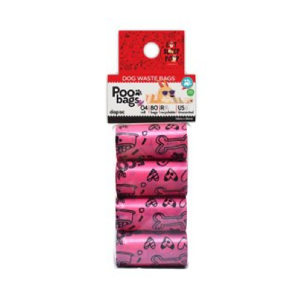 Bolsas Caca Poo Bags Rosas 4 Rollos