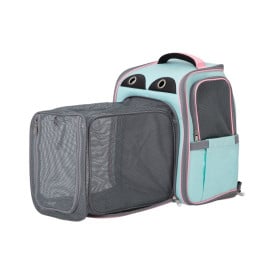 Freedog Mochila Fuji Rosa Azul con Compartimento Transportines, Bolsos y Mochilas para Gatos Patitas&co