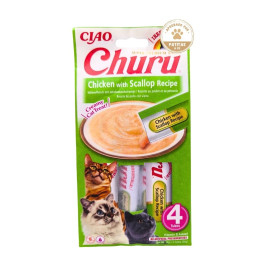 Churu Pollo con Vieiras (4x14g) Snack Natural Gatos Snacks para Gatos Patitas&co