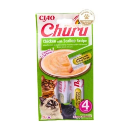Churu Pollo con Vieiras (4x14g) Snack Natural Gatos Snacks para Gatos Patitas&co