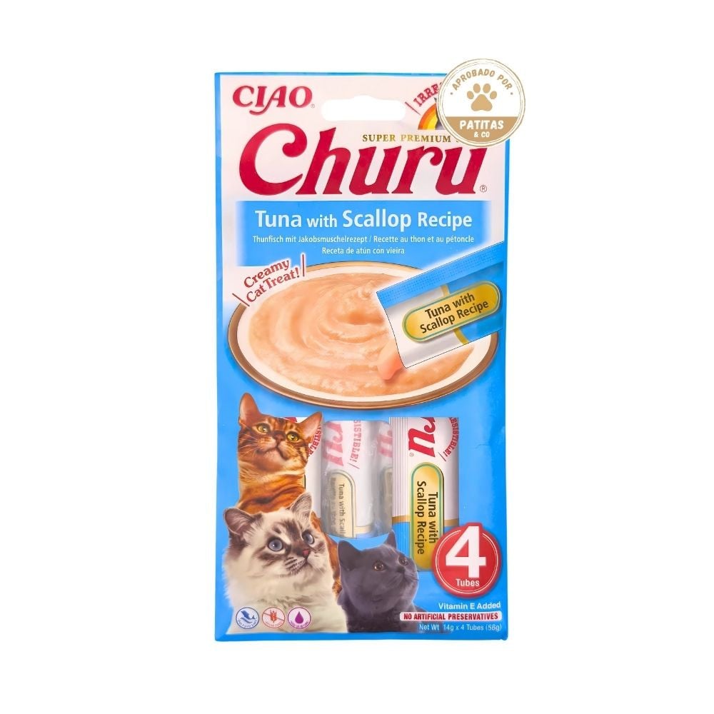 Churu Atun con vieiras (4x14g) Snacks Natural Gatos Snacks para Gatos Patitas&co