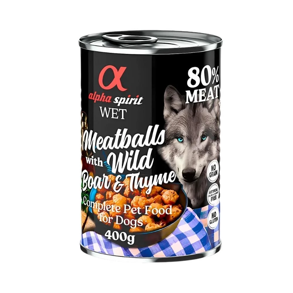 Alpha Spirit Albóndigas Jabalí y Tomillo 400g para Perro Comida húmeda para Perros Patitas&co