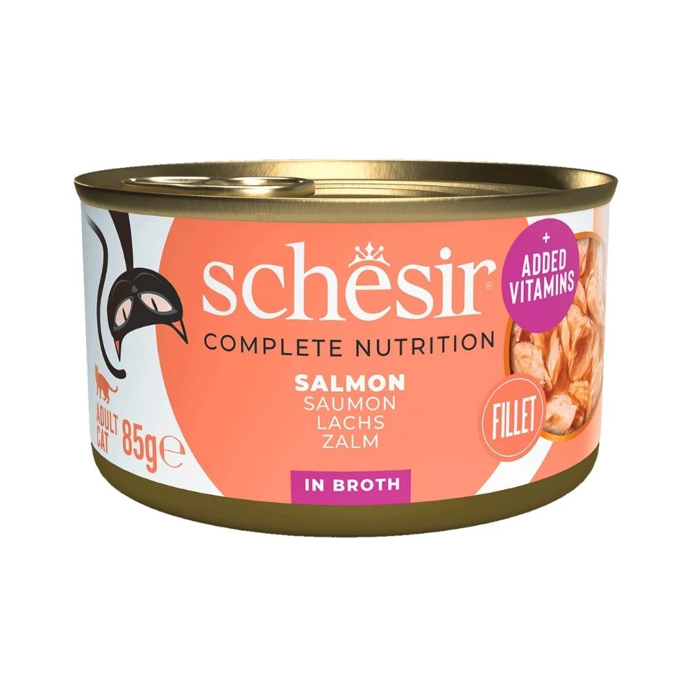 Schesir Lata Salmón al Natural en Caldo para Gato Comida húmeda para gatos Patitas&co