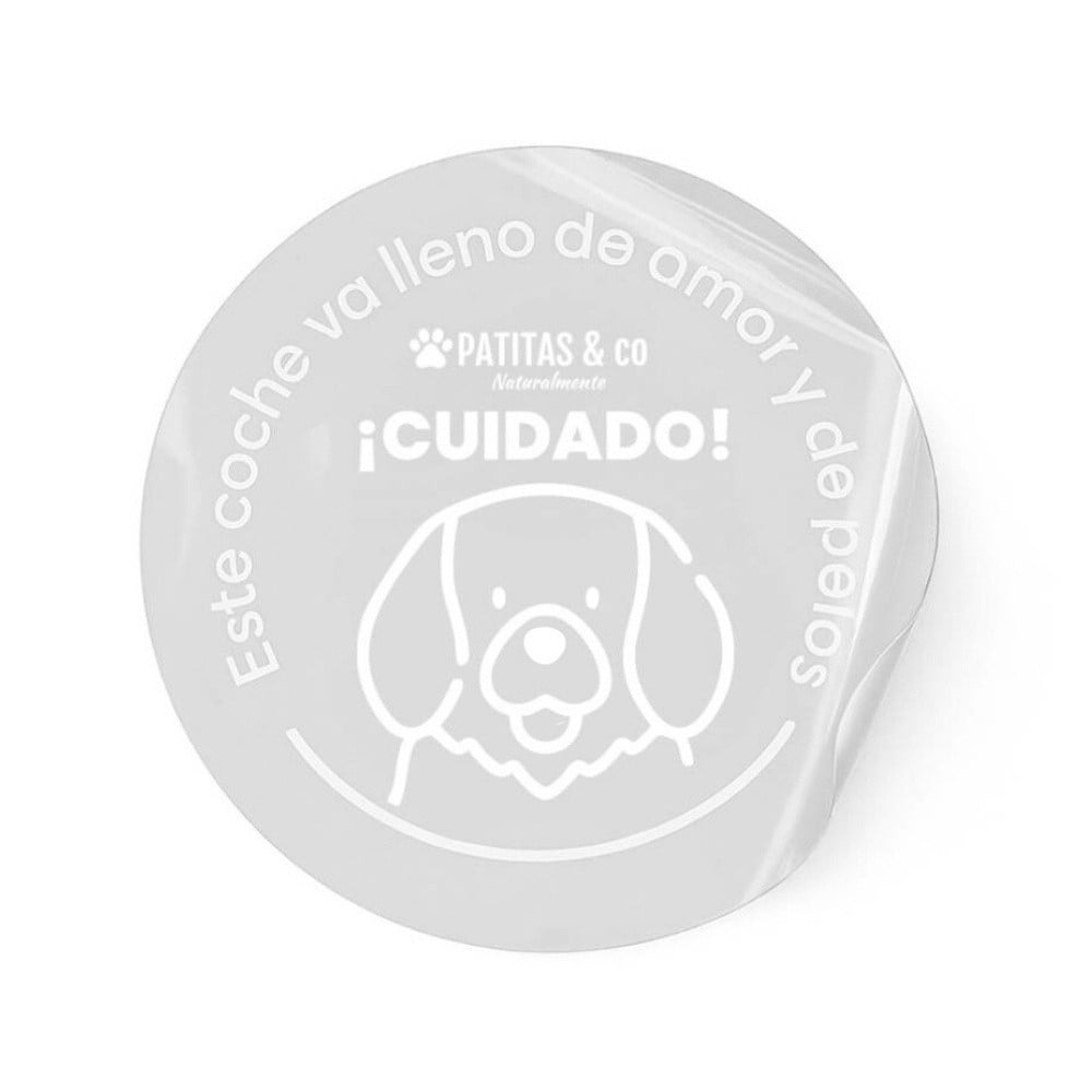 Vinilo Alerta Perro para Luna Trasera "Este Coche va Lleno de Amor y Pelos" Seguridad y Viaje para Perro Patitas&co