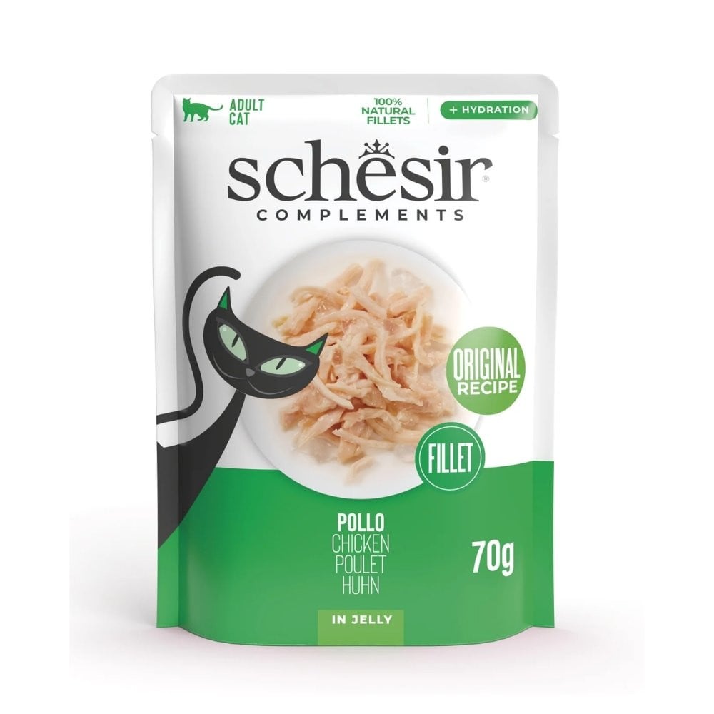 Schesir Complements Filetes de Pollo para Gatos 70g Comida en Salsa y Gelatina para Gatos Patitas&co