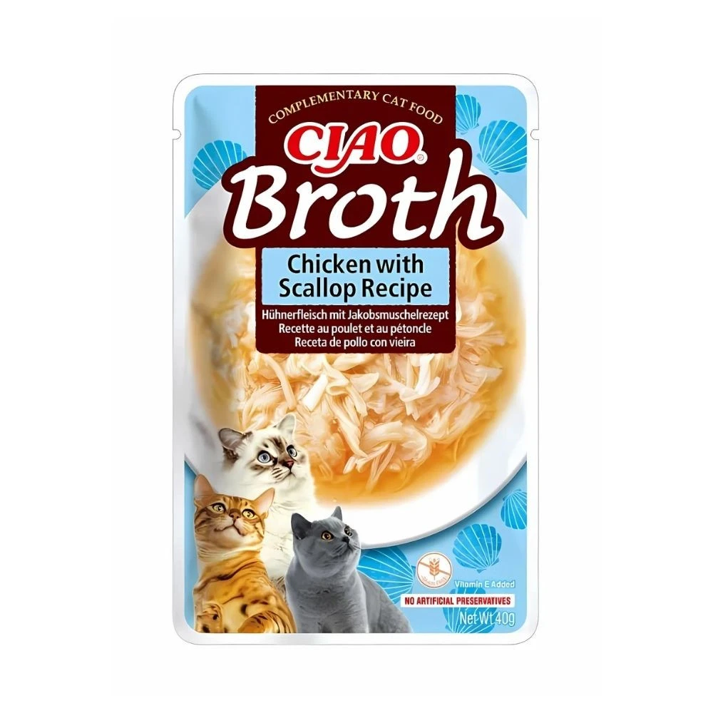 Churu Ciao Broth Caldo de Pollo con Vieiras para Gato Caldos y Toppers para Gatos Patitas&co