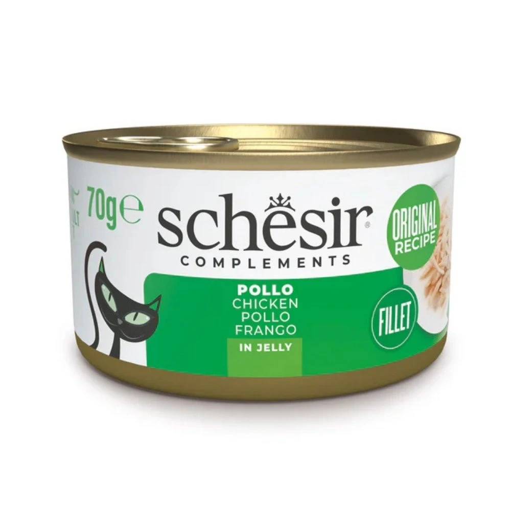 Schesir Lata Filetes de Pollo en Gelatina para Gato Comida húmeda para gatos Patitas&co